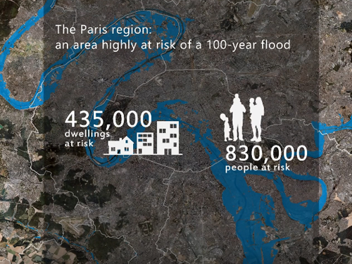 Simulation of a 100-year flood upstream of Paris in the Val-de-Marne county