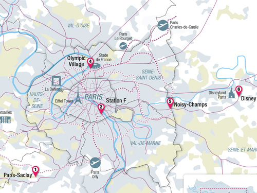 Paris Region in 2025 and beyond with location of highlighted projects