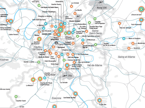 The 67 sustainable neighbourhoods in the Paris region in 2016