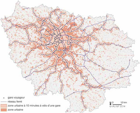 Urban areas of Paris Region, 10 minutes from a bicycle station